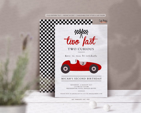 Two Fast Two Curious Birthday Invitation - Digital Download