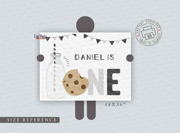 Minimalist Milk and Cookies Birthday Backdrop, Wall sign, Birthday Poster, Editable printable Wall Decoration