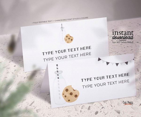 Minimalist Milk and Cookies Birthday Party Food Cards  - INSTANT DOWNLOAD