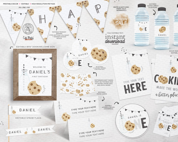 Minimalist Milk and Cookies Birthday Party Decor - INSTANT DOWNLOAD