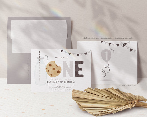 Minimalist Milk and Cookies Birthday Invitation
