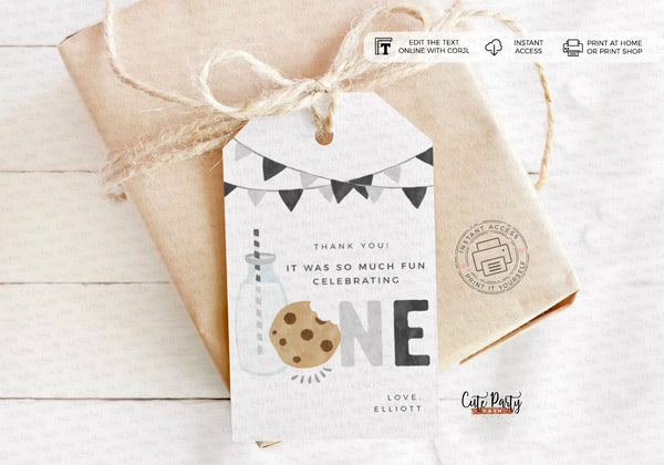 Minimalist Milk and Cookies Birthday Party favor tags - INSTANT DOWNLOAD