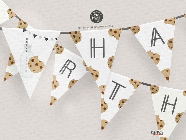 Minimalist Milk and Cookies Birthday Party wall banner - INSTANT DOWNLOAD