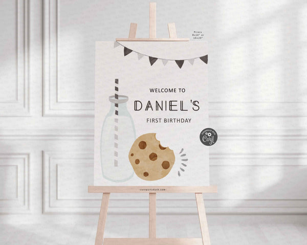 Minimalist Milk and Cookies Birthday Party Welcome Sign, Door sign, Birthday Poster- Digital Download