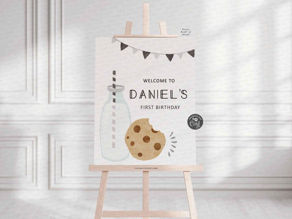 Minimal Milk and Cookies First Birthday Photo invitation - Digital Download