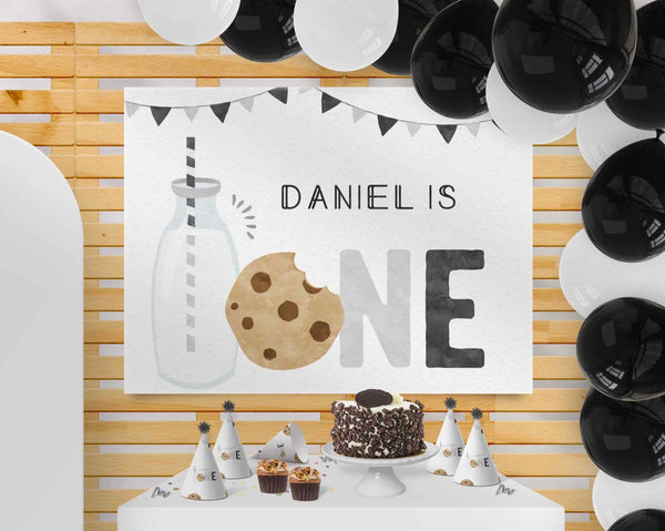 Minimalist Milk and Cookies Birthday Backdrop, Wall sign, Birthday Poster, Editable printable Wall Decoration