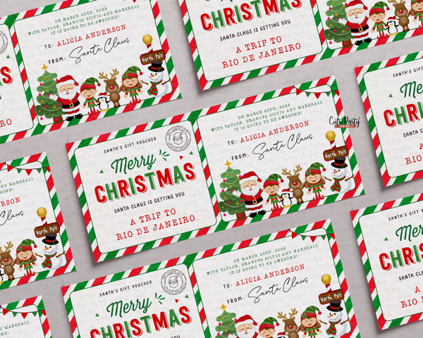 Christmas Experience Ticket, Surprise Trip Gift Certificate Template for Kids - Digital Download