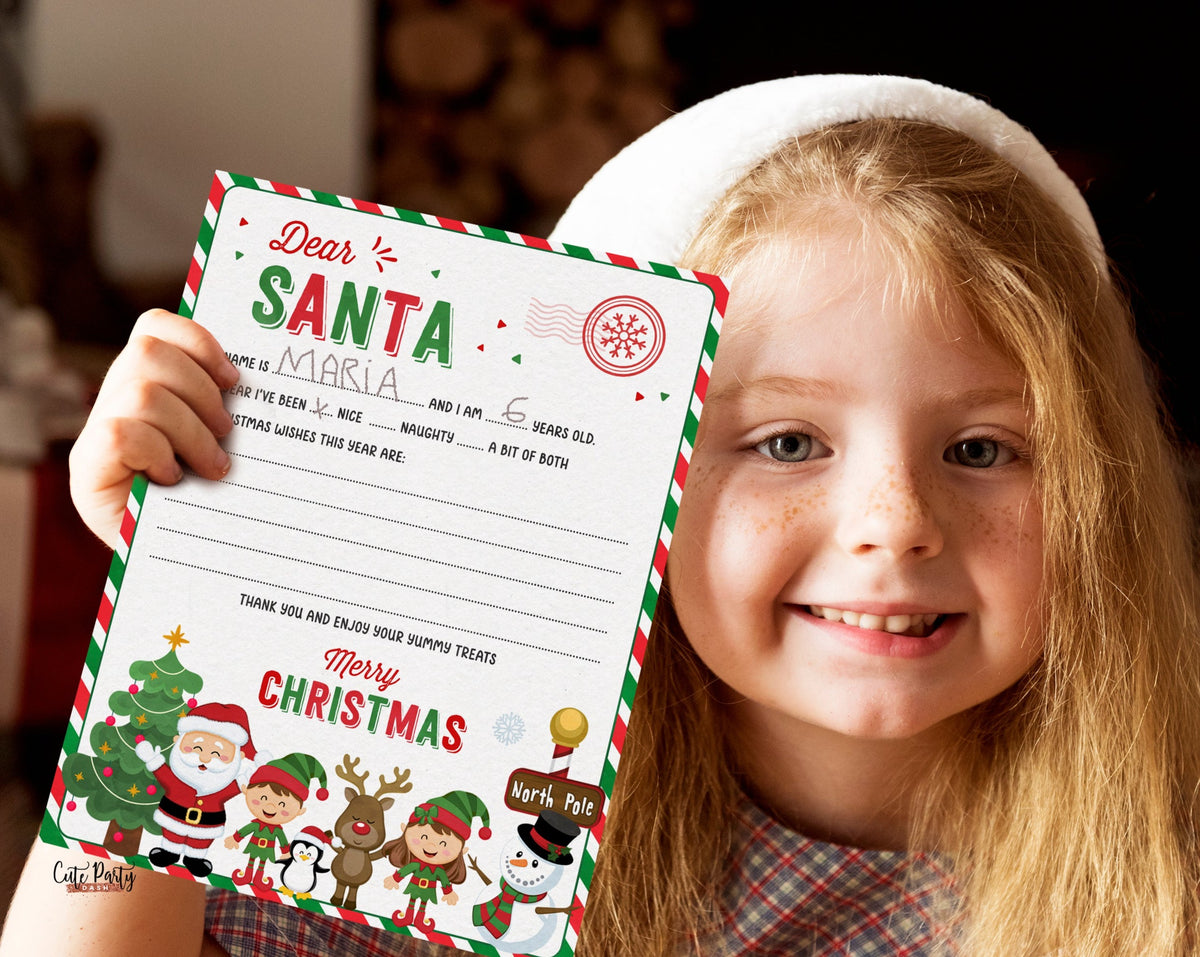 Dear Santa Christmas Letter to Santa, Wish List for kids Instant Dow