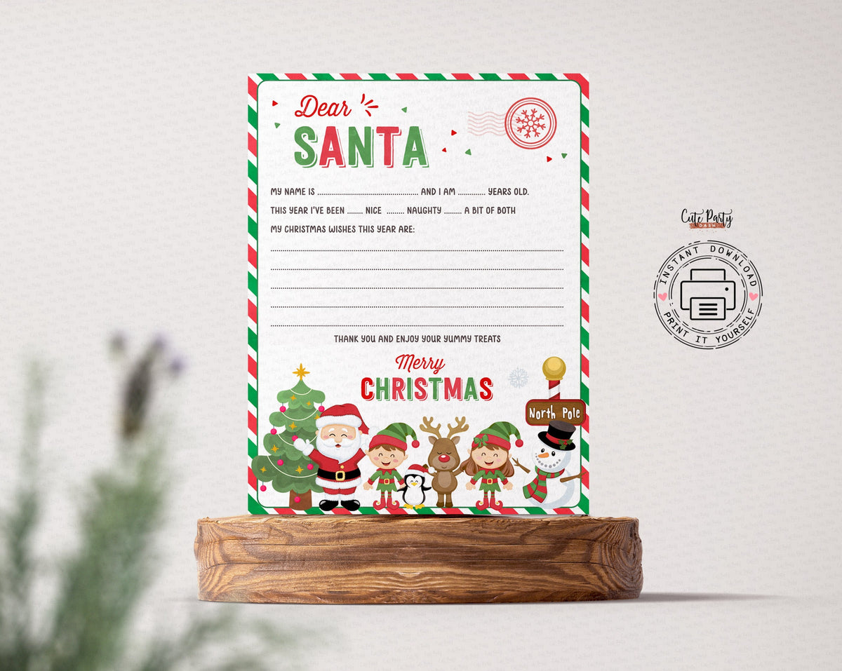 Dear Santa Christmas Letter to Santa, Wish List for kids - Instant Dow –  Cute Party Dash