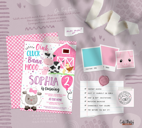 Farm Barnyard Birthday Party Invitation - Digital Download - Cute Party Dash