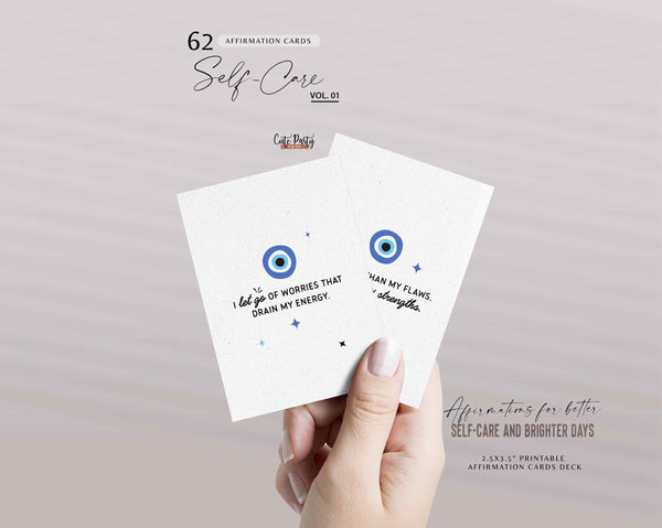 62 Self-Care Daily Affirmation Cards, Printable Positive Mental Health Affirmation Cards Deck - Instant Download