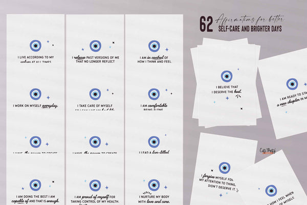 62 Self-Care Daily Affirmation Cards, Printable Positive Mental Health Affirmation Cards Deck - Instant Download