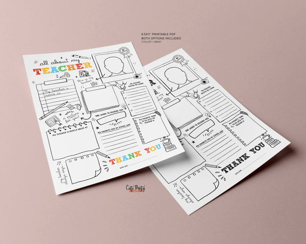All about my Teacher Printable Interview Sheet