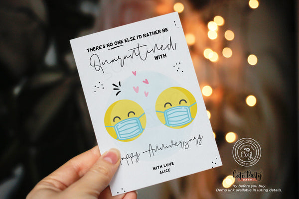 Funny Quarantine Anniversary Card - Digital Download - Cute Party Dash