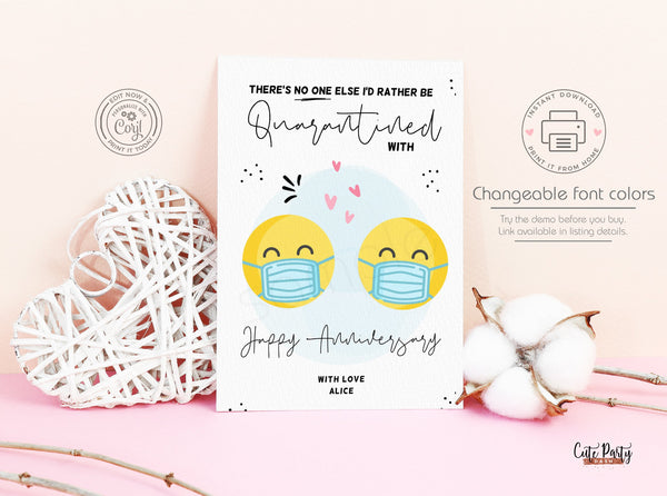 Funny Quarantine Anniversary Card - Digital Download - Cute Party Dash