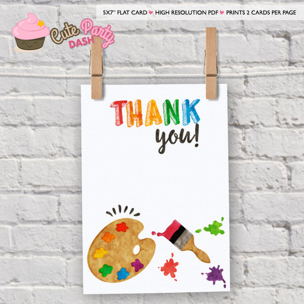 Editable Art Party Birthday Printable thank you card