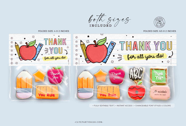 Editable Thank You Teacher Treat Bag Topper Template Printable Cookie bag topper cookies for Teacher appreciation week gift - INSTANT Download