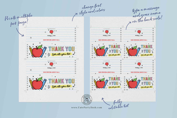 Editable Thank You Teacher Treat Bag Topper Template Printable Cookie bag topper cookies for Teacher appreciation week gift - INSTANT Download