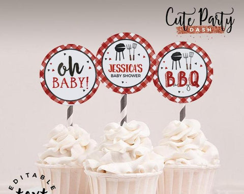 BBQ Baby Shower Cupcake Toppers - Digital Download - Cute Party Dash