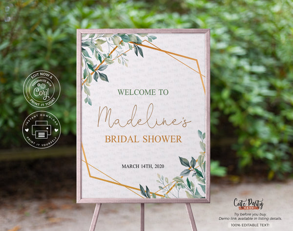 Greenery Bridal Shower Brunch and Bubbly Invitation Suite- Digital Download - Cute Party Dash