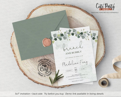Greenery Bridal Shower Brunch and Bubbly Eucalyptus Invitation - Digital Download - Cute Party Dash
