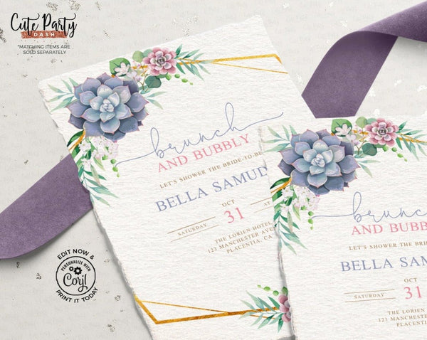 Succulent Geometric Bridal Shower invitation - Digital Download - Cute Party Dash