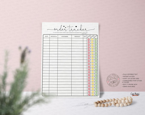 Order Tracker Form Editable Template - Instant Download