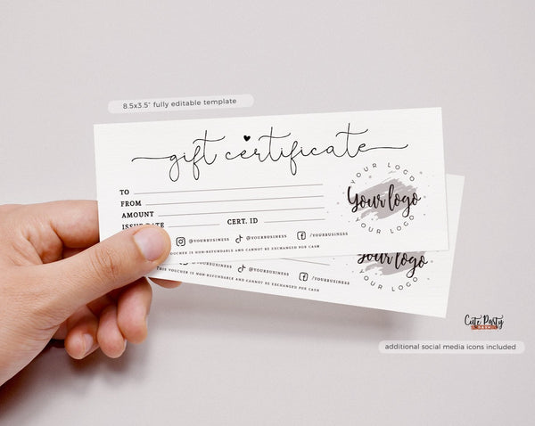 Professional Gift Certificate Editable Template - Instant Download