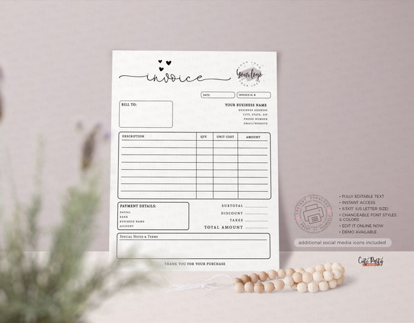 Thank You Insert Card Editable Template - Instant Download