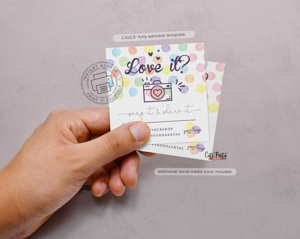 Watercolor Dots Snap and Share Editable Card Template - Instant Download