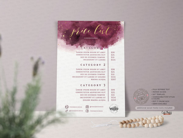 Watercolor Burgundy Gold Snap and Share Editable Card Template - Instant Download