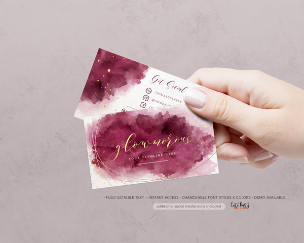 Watercolor Burgundy Gold Snap and Share Editable Card Template - Instant Download