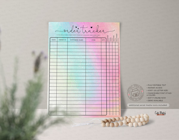 Watercolor Rainbow Gift Certificate Editable Template - Instant Download