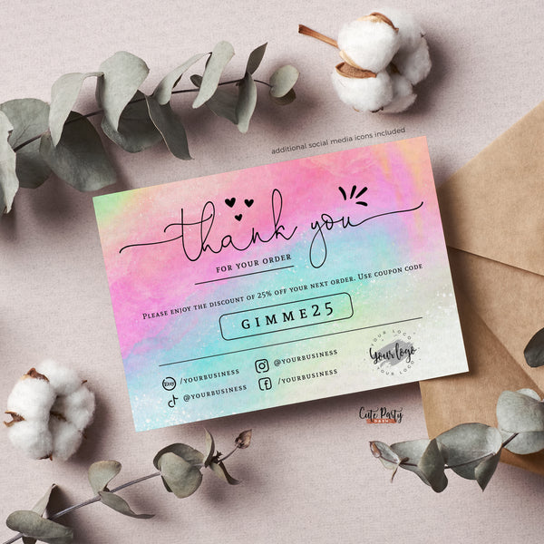 Watercolor Rainbow Gift Certificate Editable Template - Instant Download