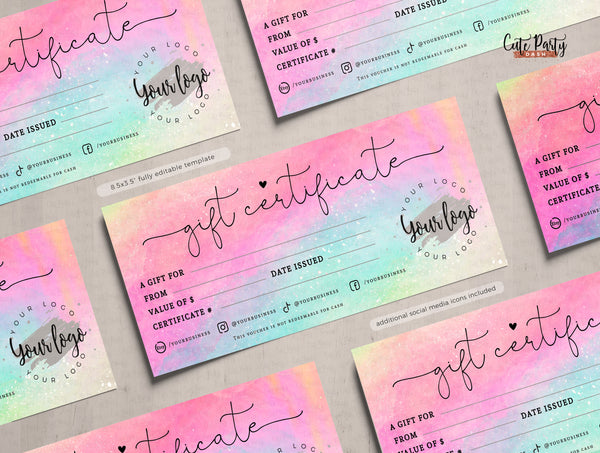 Watercolor Rainbow Snap and Share Editable Card Template  - Instant Download