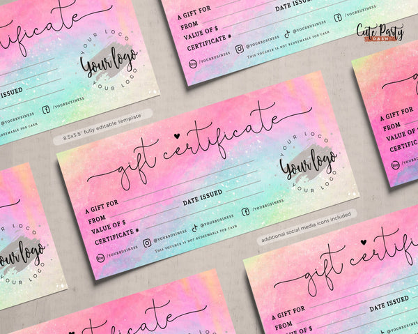 Watercolor Rainbow Round Product Label Editable Template - Instant Download