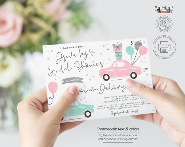 Drive by Bridal Shower invitation - Digital Download - Cute Party Dash