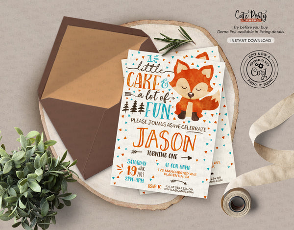 Fox Woodland First Birthday Time Capsule Card - Digital Download