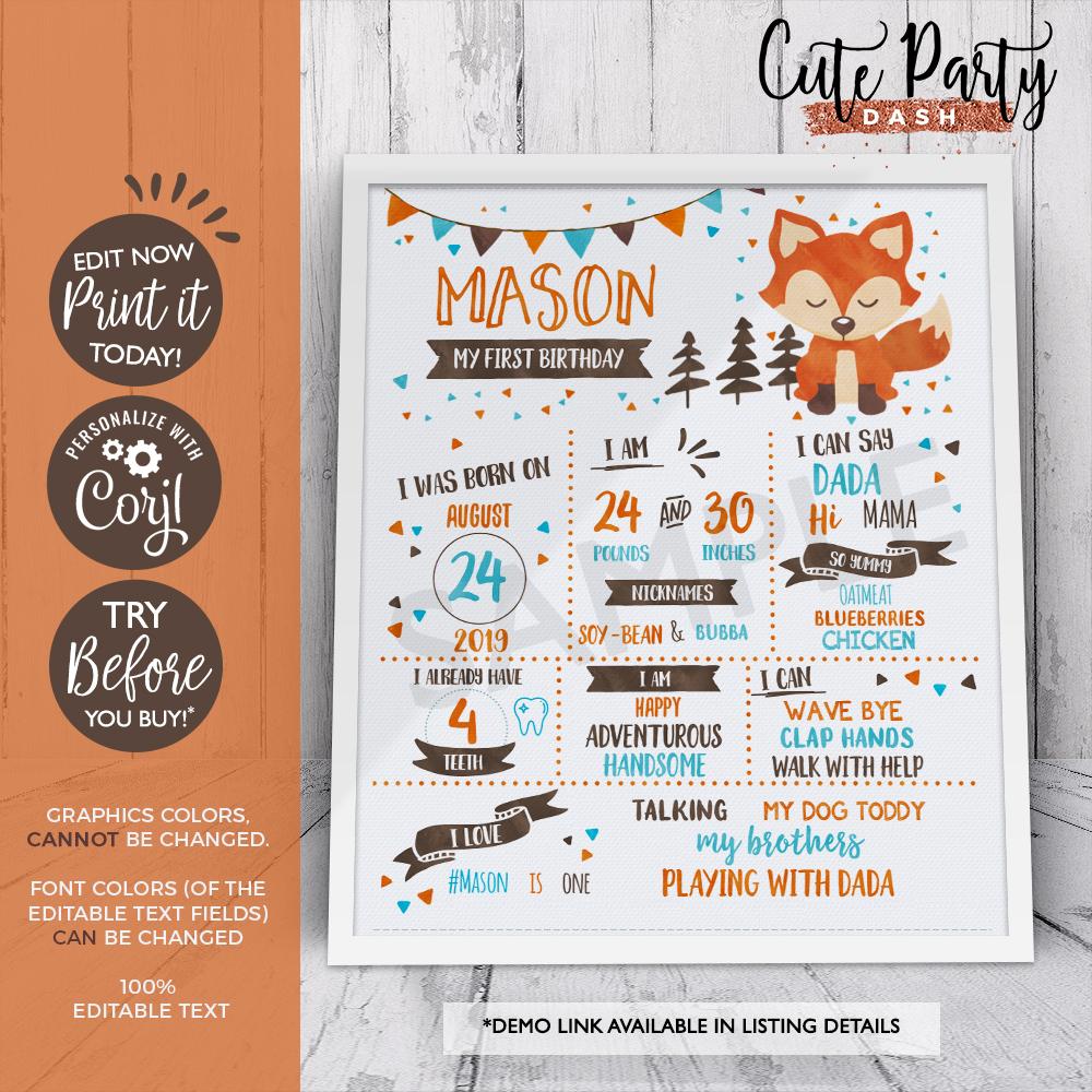 A LA CARTE, Fox Birthday, Woodland Party Printable, 1st Birthday  Decorations, Any Age, Woodland Birthday Decorations, Woodland Party, Fox  Birthday