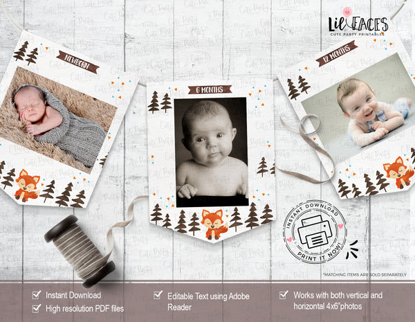Fox Woodland First Birthday Time Capsule Card - Digital Download