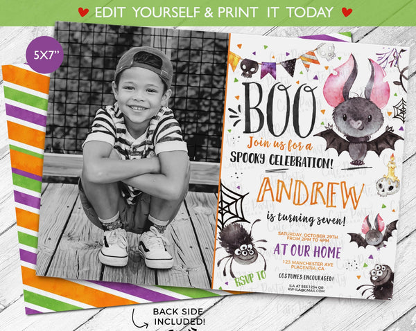 Halloween Birthday Party Photo Invitation - Digital Download