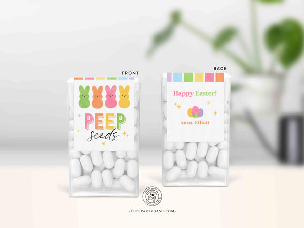 Easter Tic Tac Container Wraparound Label, Editable Peep Seeds sticker - Digital Download