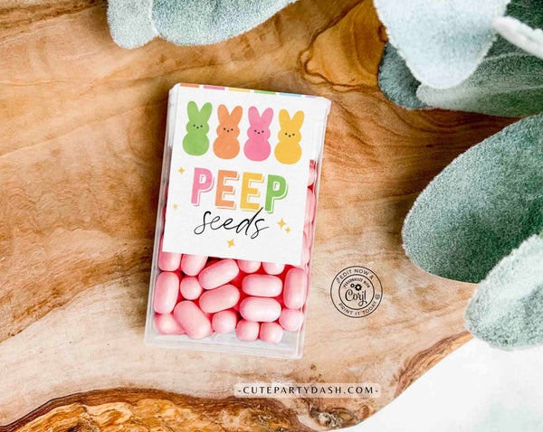 Easter Tic Tac Container Wraparound Label, Editable Peep Seeds sticker - Digital Download