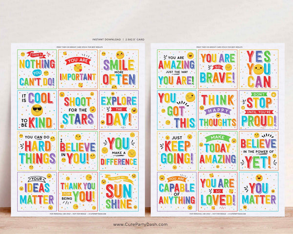 Lunchbox Notes for Kids, Motivational Lunchbox cards - Instant Download