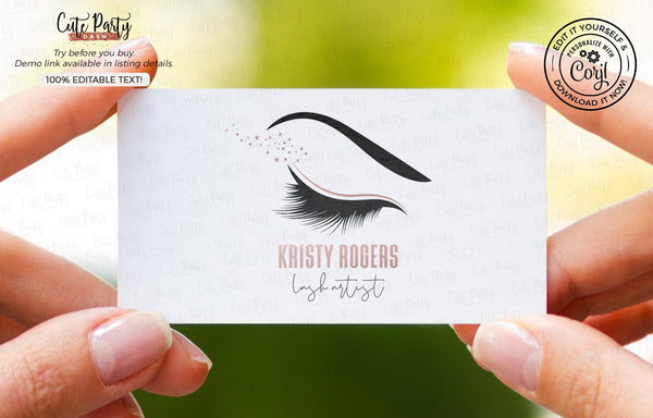 Rose Gold Eyelash Logo Design - Premade Logo - Cute Party Dash