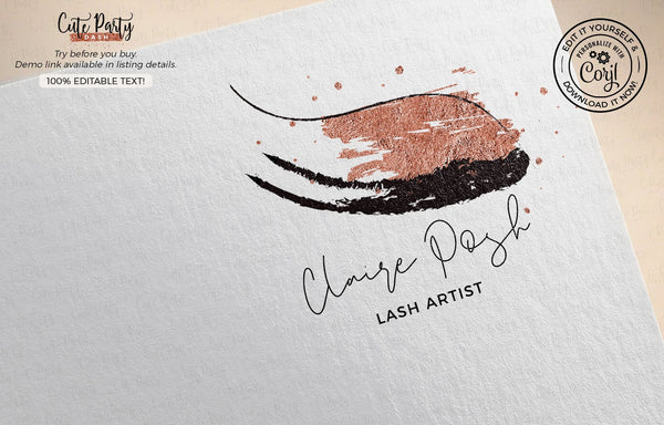 Glitter Lashes Logo Design - Premade Logo - Cute Party Dash