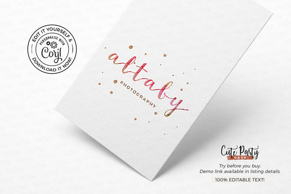 Signature Feminine Logo Design - Premade Logo - Cute Party Dash