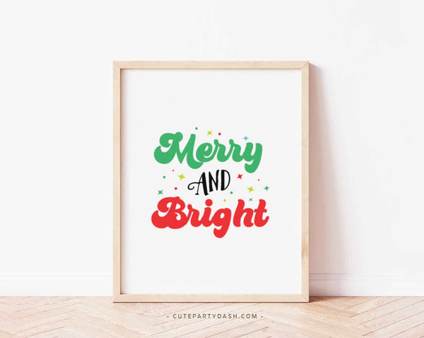 Merry and Bright Sign, Merry & Bright Print, Retro Christmas Poster, Groovy Christmas - Instant Download