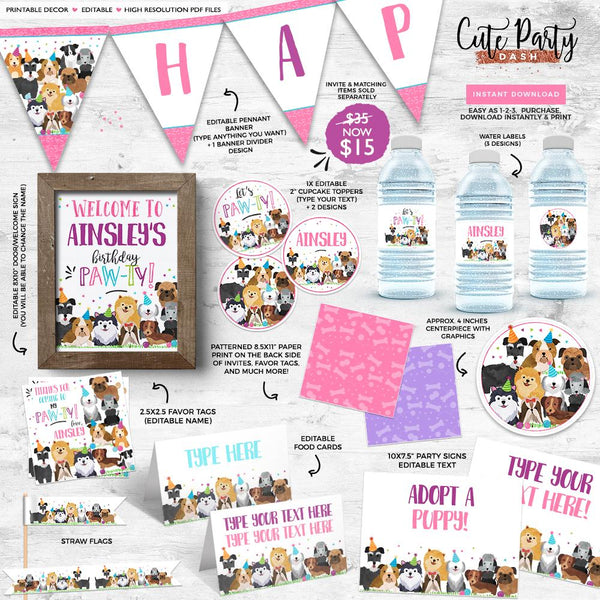 Puppy Birthday Party Invitation - Digital Download - Cute Party Dash