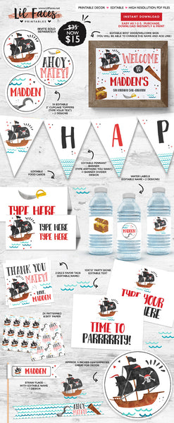 Modern Pirate Birthday Party invitation - Digital Download